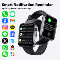ALT: Smartwatch displaying notifications from social media and message apps on bright screen.