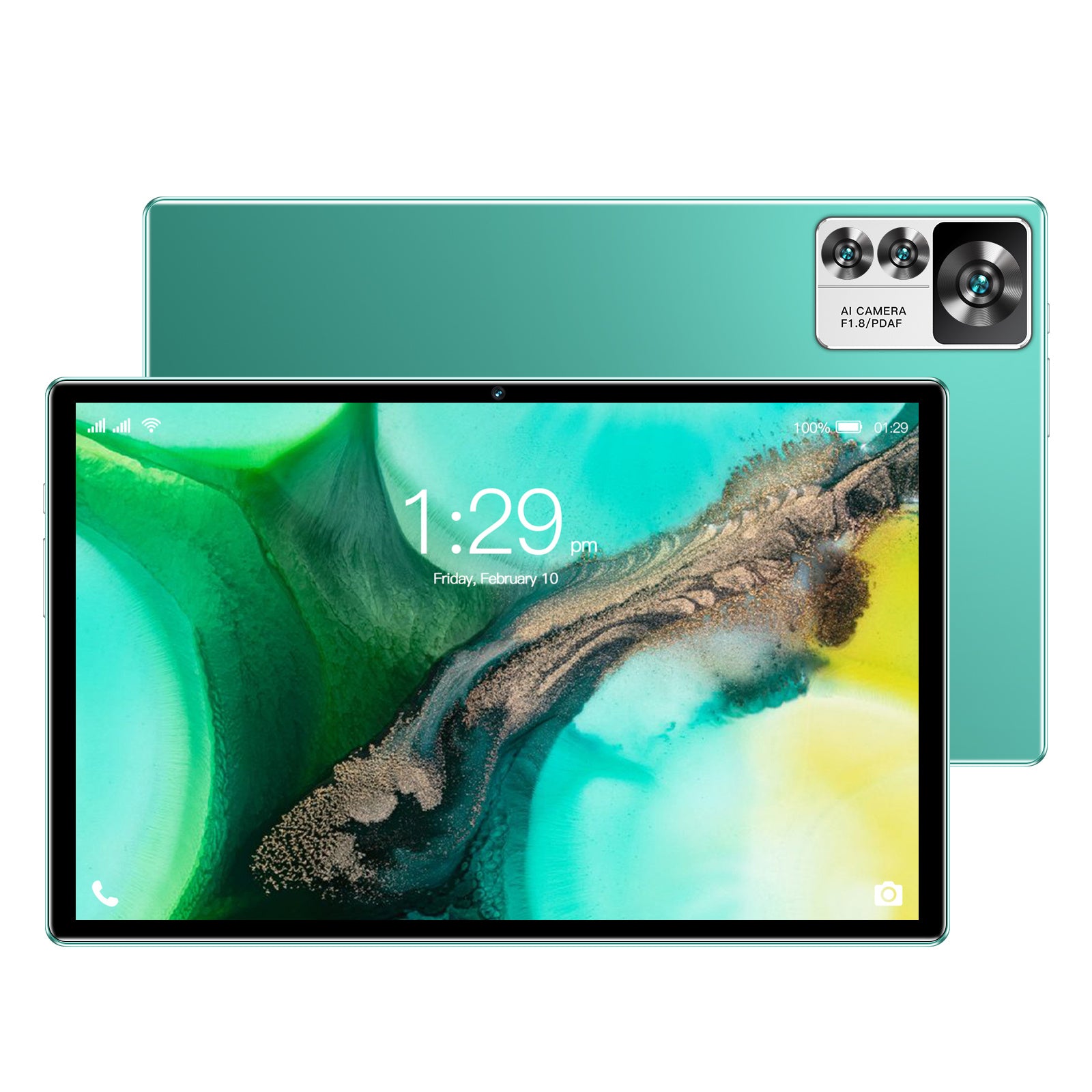 Teal tablet with a colorful display on a white background. Lynda Kay's Shop