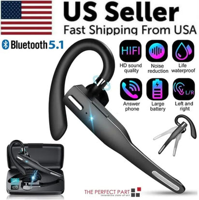 Trucker Wireless Bluetooth Headsets 5.1-NoiseCancelling Dual Mic Hands - Free Earpiece (Ships from USA)