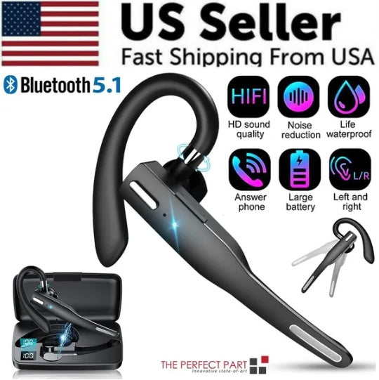 Trucker Wireless Bluetooth Headsets 5.1-NoiseCancelling Dual Mic Hands - Free Earpiece (Ships from USA)